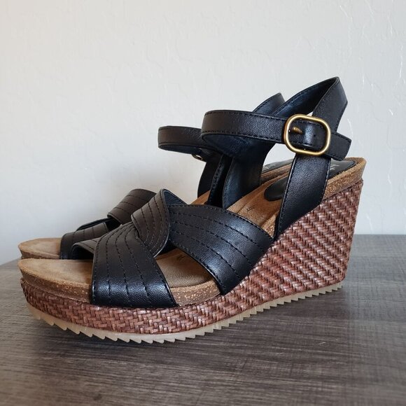Sofft Clarissa Leather Basketweave Wedge Ankle Strap Sandal Black Sz Women's 9.5 - Picture 10 of 10